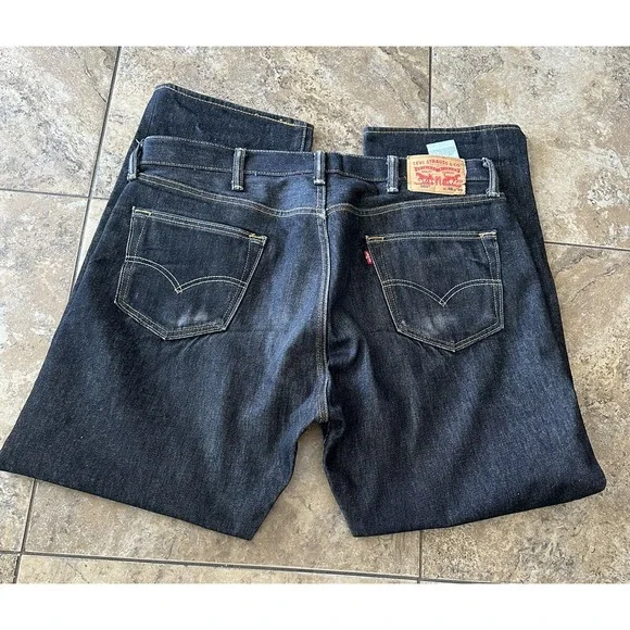 Levis Jeans Mens 38 Black 100% Cotton 501 Straight Denim Pants 38x30 Fit 38X29 - Picture 5 of 7